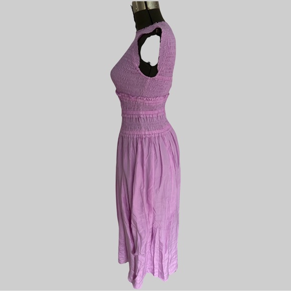 KATE SPADE NEW YORK CRINKLE TAFFETA SMOCKED MIDI DRESS - FRESH LILAC - SIZE 4 - Picture 3 of 3